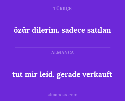 özür dilerim. sadece satılan - tut mir leid. gerade verkauft