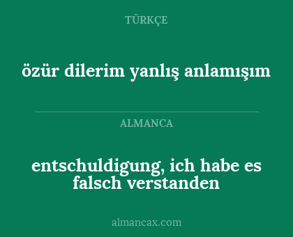 entschuldigung, ich habe es falsch verstanden - özür dilerim yanlış anlamışım