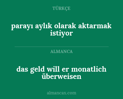 das geld will er monatlich überweisen - parayı aylık olarak aktarmak istiyor