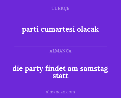 die party findet am samstag statt - parti cumartesi olacak