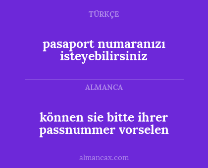 können sie bitte ihrer passnummer vorselen - pasaport numaranızı isteyebilirsiniz