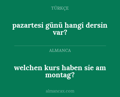 pazartesi günü hangi dersin var? - welchen kurs haben sie am montag?