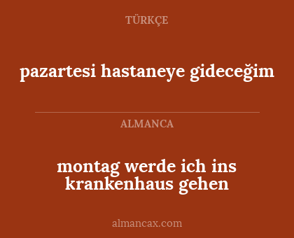 pazartesi hastaneye gideceğim - montag werde ich ins krankenhaus gehen