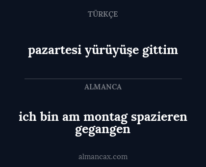 ich bin am montag spazieren gegangen - pazartesi yürüyüşe gittim