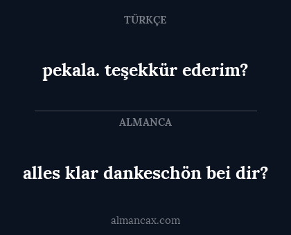 alles klar dankeschön bei dir? - pekala. teşekkür ederim?