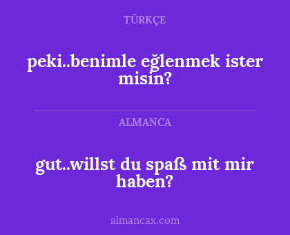 peki..benimle eğlenmek ister misin? - gut..willst du spaß mit mir haben?