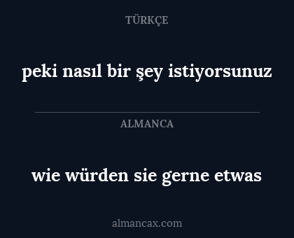 peki nasıl bir şey istiyorsunuz - wie würden sie gerne etwas