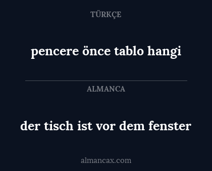 der tisch ist vor dem fenster - pencere önce tablo hangi