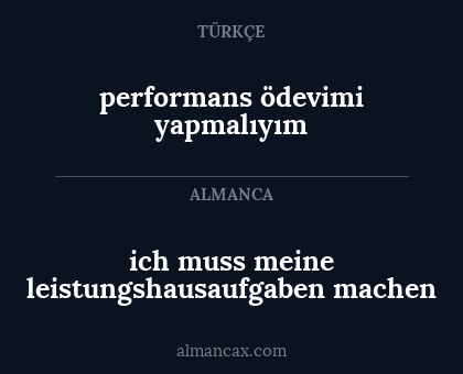 ich muss meine leistungshausaufgaben machen - performans ödevimi yapmalıyım