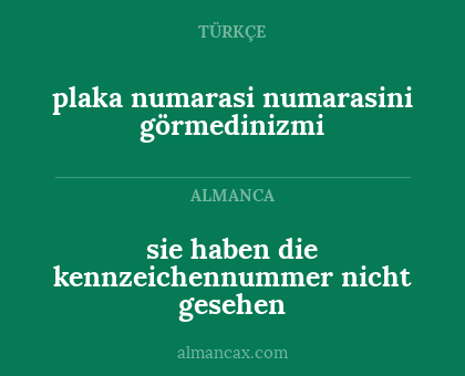 sie haben die kennzeichennummer nicht gesehen - plaka numarasi numarasini görmedinizmi