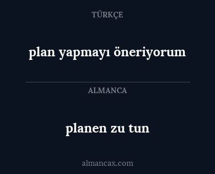 plan yapmayı öneriyorum - planen zu tun