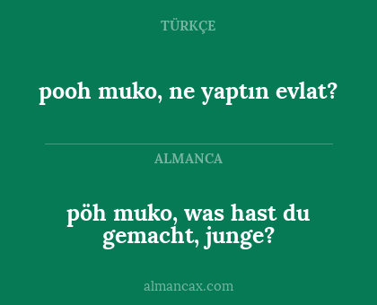 pöh
muko, was hast du gemacht, junge? - pooh muko, ne yaptın evlat?