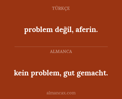 kein problem, gut gemacht. - problem değil, aferin.