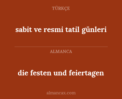 die festen und feiertagen - sabit ve resmi tatil günleri
