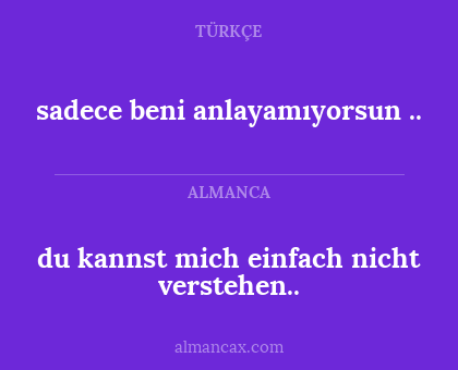 du kannst mich einfach nicht verstehen.. - sadece beni anlayamıyorsun ..
