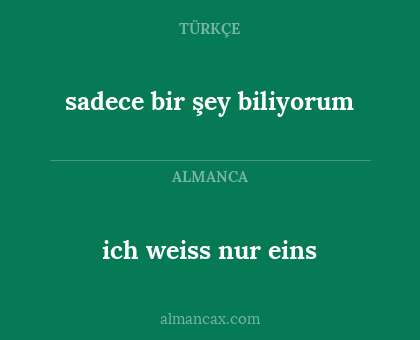 ich weiss nur eins - sadece bir şey biliyorum