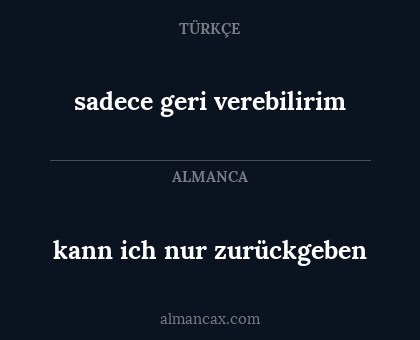 sadece geri verebilirim - kann ich nur zurückgeben