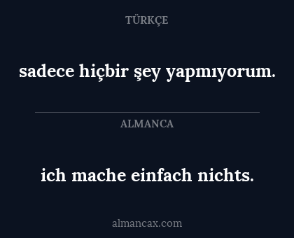 ich mache einfach nichts. - sadece hiçbir şey yapmıyorum.