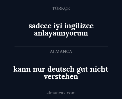 sadece iyi ingilizce anlayamıyorum - kann nur deutsch gut nicht verstehen