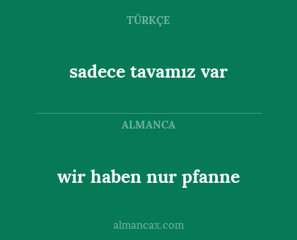 sadece tavamız var - wir haben nur pfanne