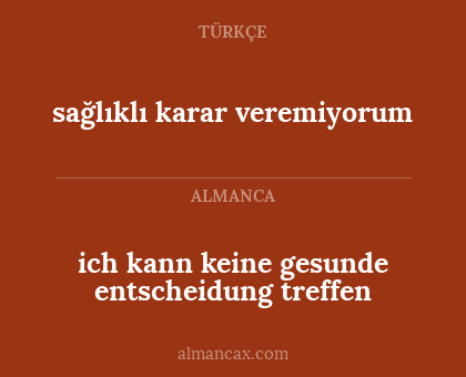 ich kann keine gesunde entscheidung treffen - sağlıklı karar veremiyorum
