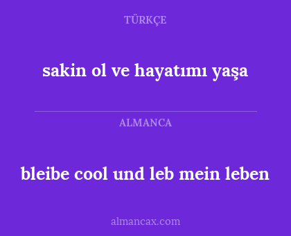 bleibe cool und leb mein leben - sakin ol ve hayatımı yaşa