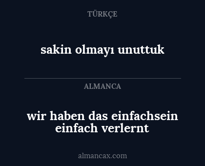 wir haben das einfachsein einfach verlernt - sakin olmayı unuttuk