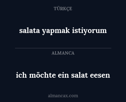 ich möchte ein salat eesen - salata yapmak istiyorum