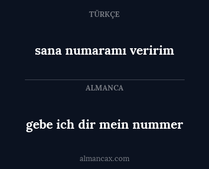 sana numaramı veririm - gebe ich dir mein nummer