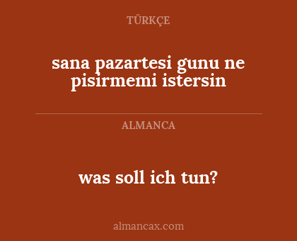 sana pazartesi gunu ne pisirmemi istersin - was soll ich tun?
