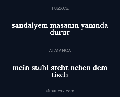 mein stuhl steht neben dem tisch - sandalyem masanın yanında durur