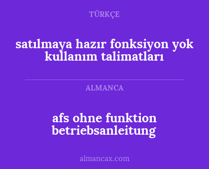 afs ohne funktion betriebsanleitung - satılmaya hazır fonksiyon yok kullanım talimatları