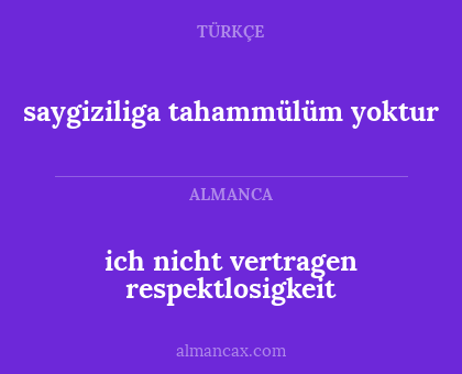 ich nicht vertragen respektlosigkeit - saygiziliga tahammülüm yoktur