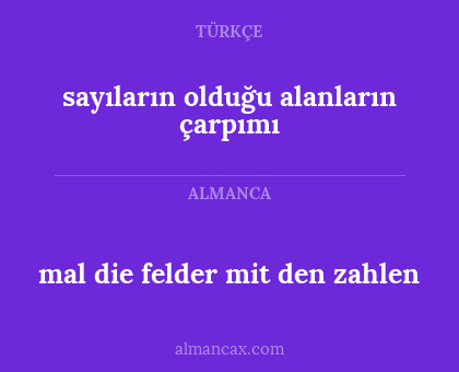 sayıların olduğu alanların çarpımı - mal die felder mit den zahlen