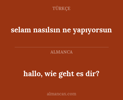 hallo, wie geht es dir? - selam nasılsın ne yapıyorsun