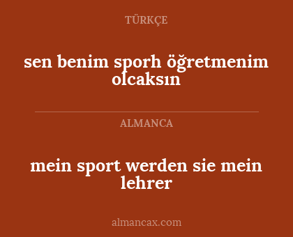 mein sport werden sie mein lehrer - sen benim sporh öğretmenim olcaksın