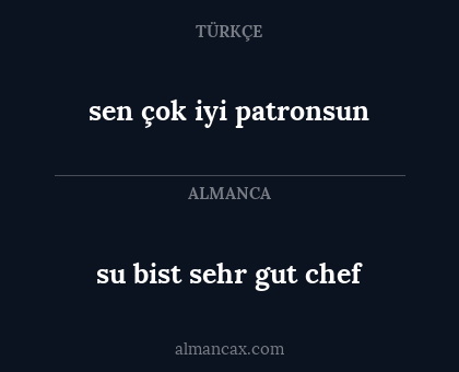 su bist sehr gut chef - sen çok iyi patronsun
