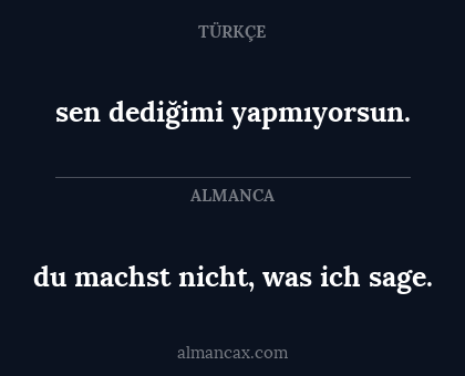 sen dediğimi yapmıyorsun. - du machst nicht, was ich sage.