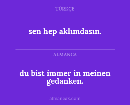 du bist immer in meinen gedanken. - sen hep aklımdasın.