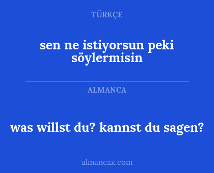 sen ne istiyorsun peki söylermisin - was willst du? kannst du sagen?