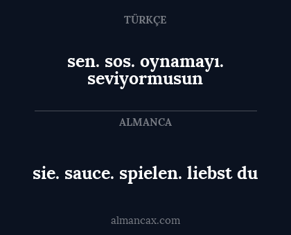 sen. sos. oynamayı. seviyormusun - sie. sauce. spielen. liebst du