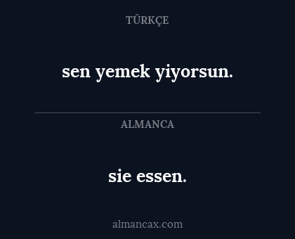sie essen. - sen yemek yiyorsun.