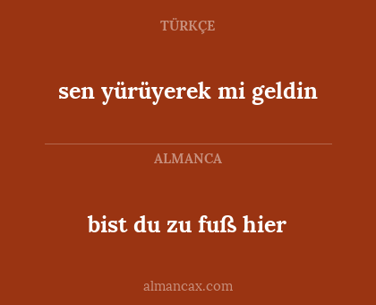 sen yürüyerek mi geldin - bist du zu fuß hier