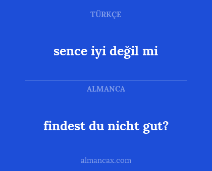 findest du nicht gut? - sence iyi değil mi