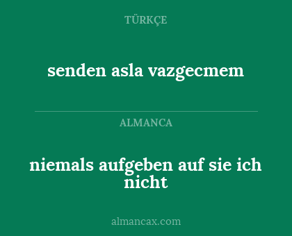 niemals aufgeben auf sie ich nicht - senden asla vazgecmem