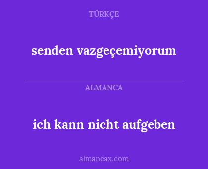 senden vazgeçemiyorum - ich kann nicht aufgeben