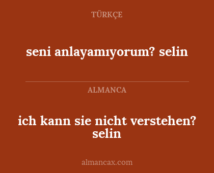 seni anlayamıyorum? selin - ich kann sie nicht verstehen? selin