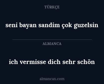 ich vermisse dich sehr schön - seni bayan sandim çok guzelsin