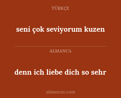 denn ich liebe dich so sehr - seni çok seviyorum kuzen