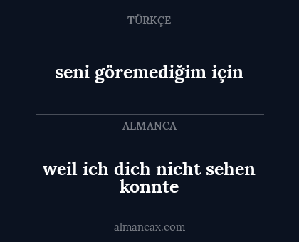 seni göremediğim için - weil ich dich nicht sehen konnte